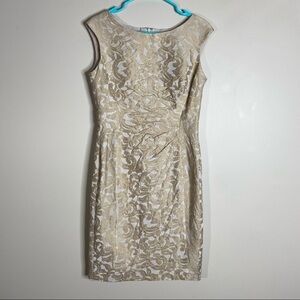 Lauren Ralph Lauren Gold and White Jacquard Sleeveless Dress 6